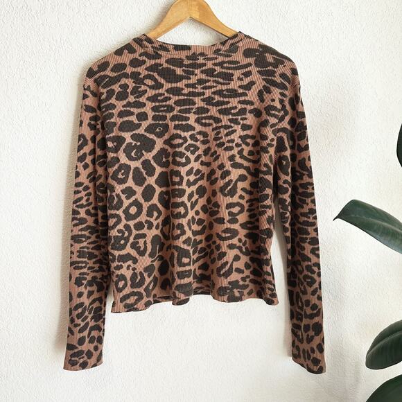 Chettah Leopard Print Womens Thermal Shirt Large Long Sleeve waffle Knit Grunge - Picture 5 of 7